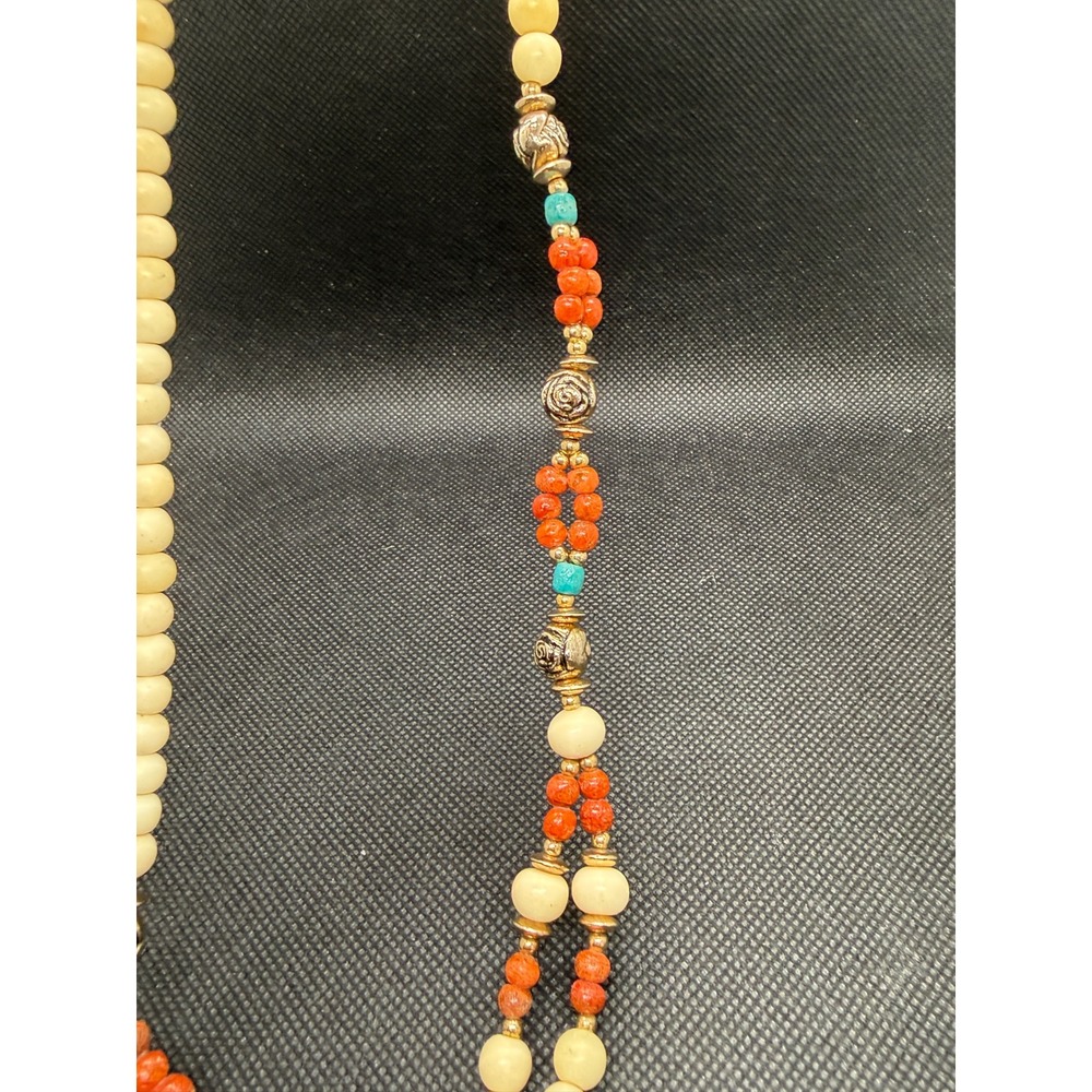 Vintage Lee Sands Mother of Pearl Abalone Bird Inlay Beaded Statement Necklace - Picture 4 of 7